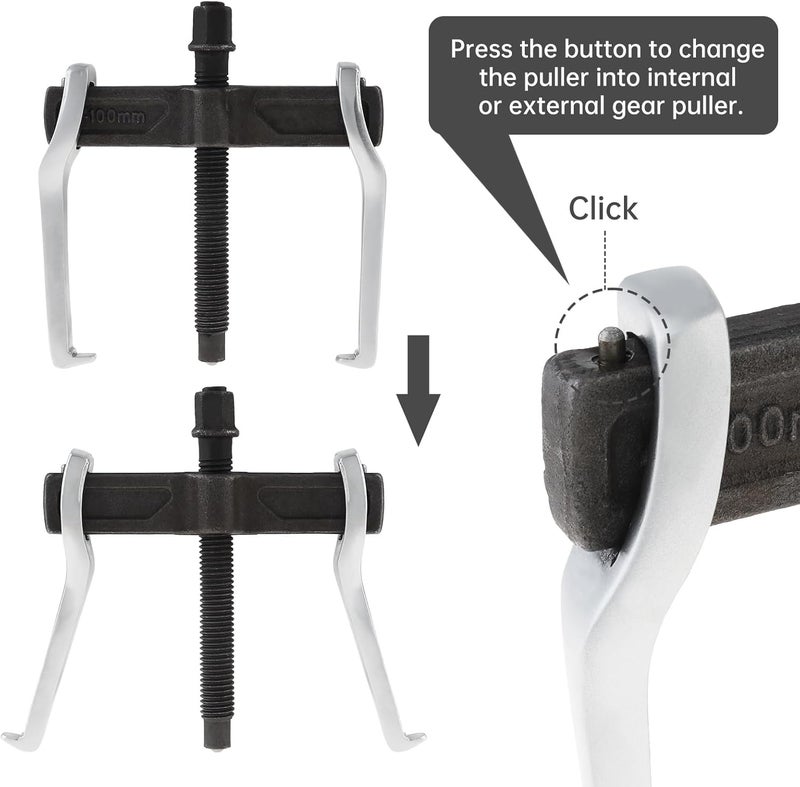 ChgImposs 4 Inch CR-V 2-Jaw Gear Puller, Adjustable Bearing Puller Gears, Reversible Removal Tool for External Internal Pulling, Single Hook Two Claws Puller Tool Separate Lifting Device - Image 3